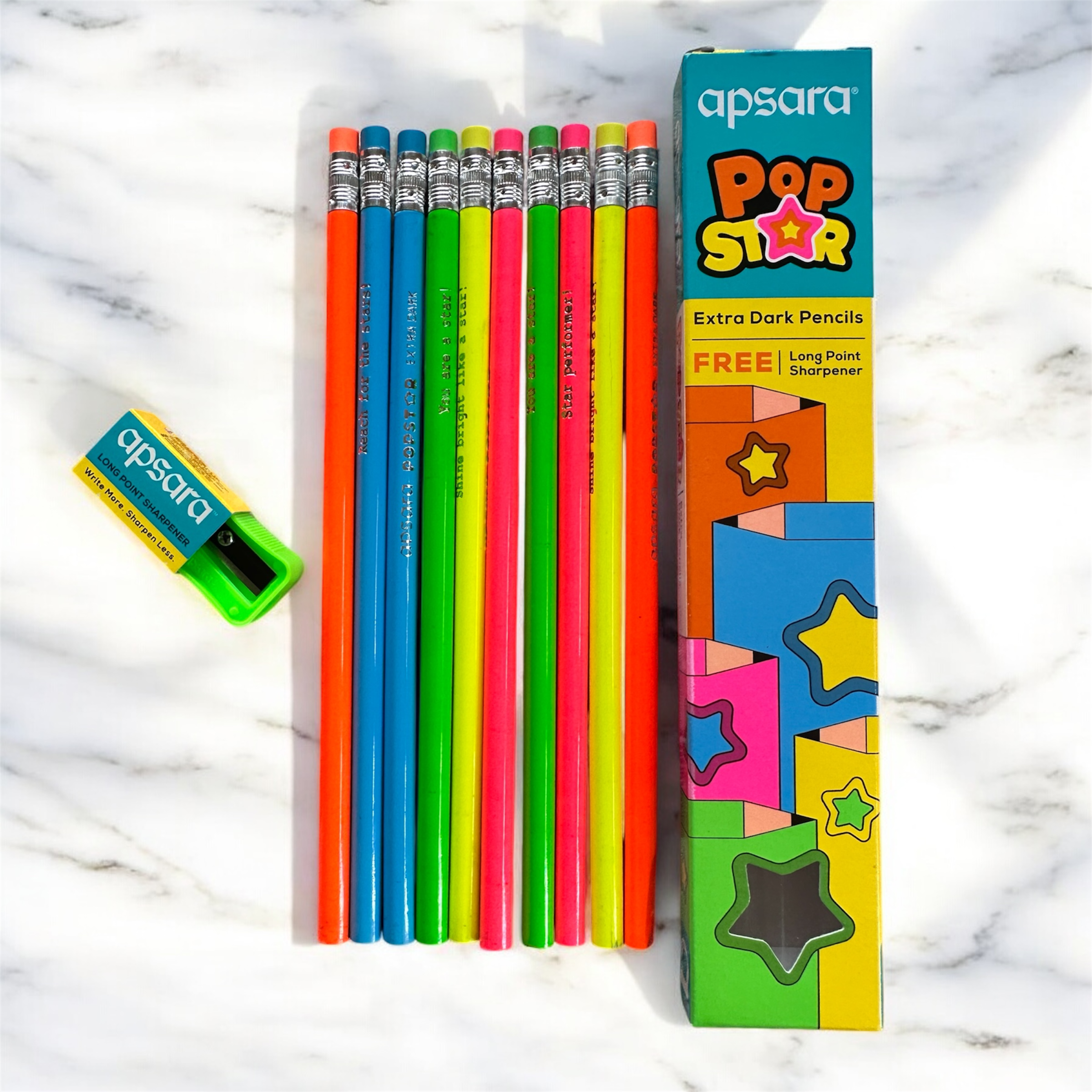 Pop Star Extra Dark Pencils (Pack of 10 + Free Sharpener)
