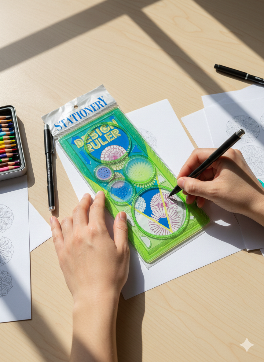 Design Ruler Set | Geometry Drawing Tool | Pattern & Circle Maker | Plastic |