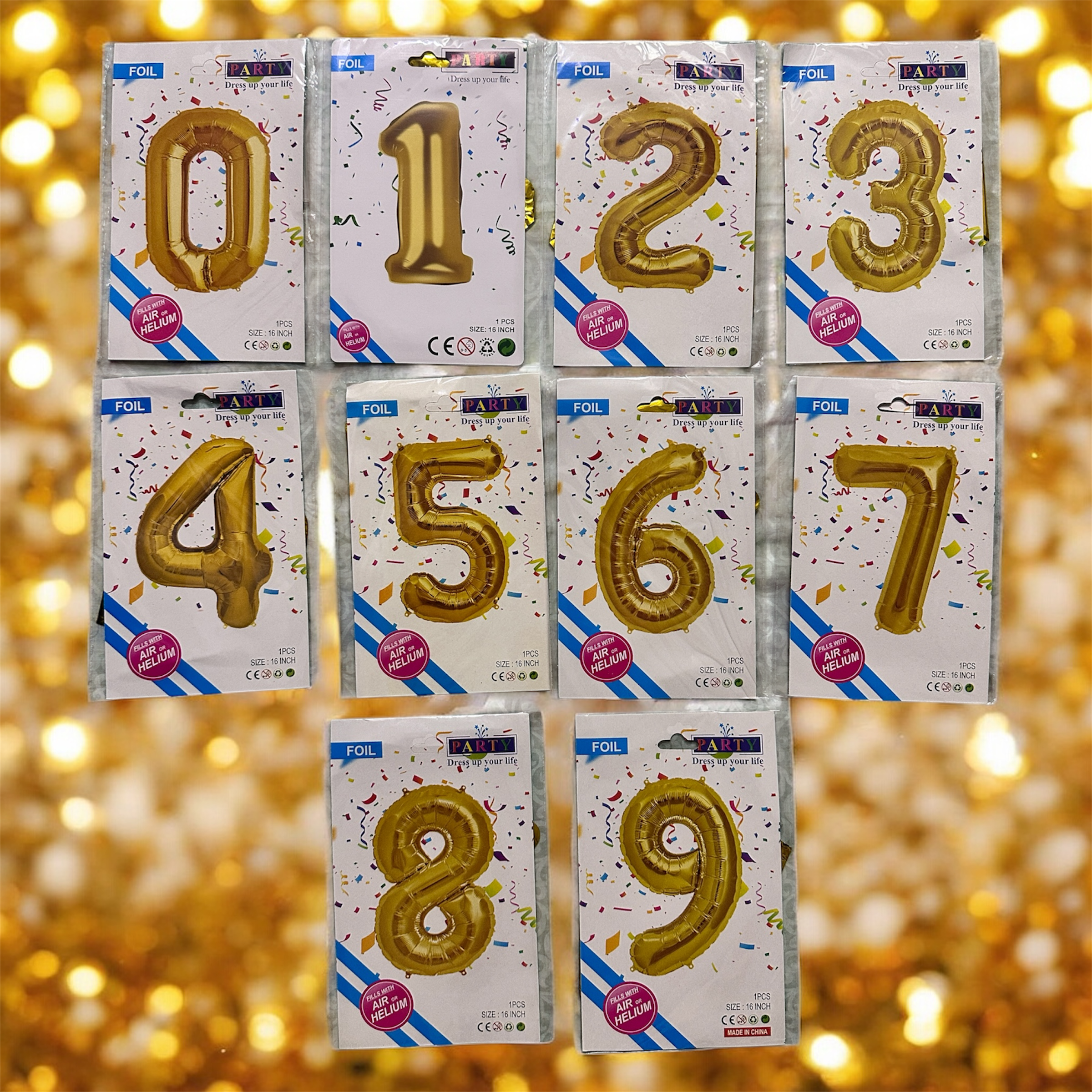 Golden Foil Number Balloons (0–9) – 16 Inch | shiny foil numbers to highlight your celebration