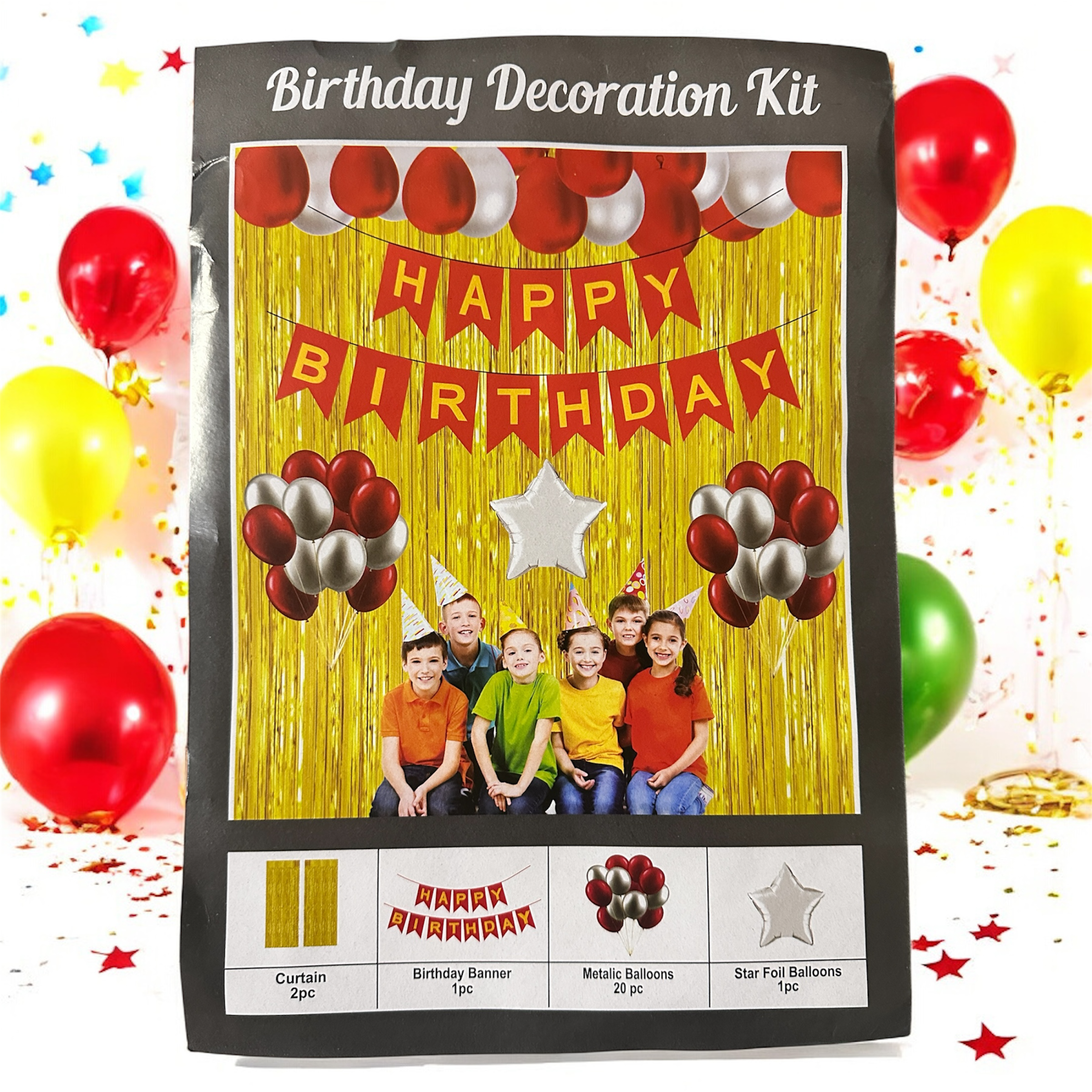 Birthday Decoration Kit – Complete Party Set with Balloons, Banner & Foil Curtain