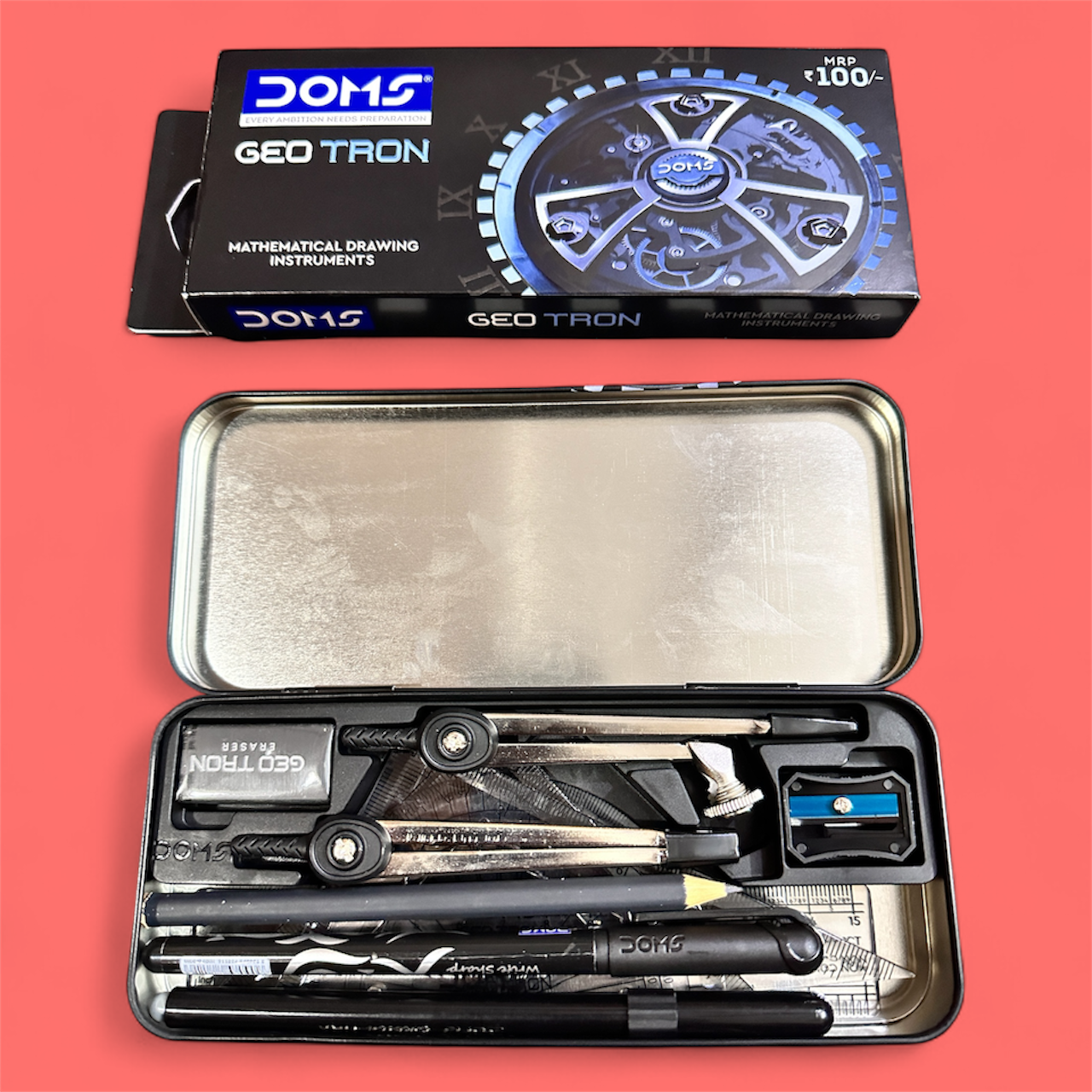 DOMS Geo Tron Mathematical Drawing Instruments Set | Complete Geometry Box for Students