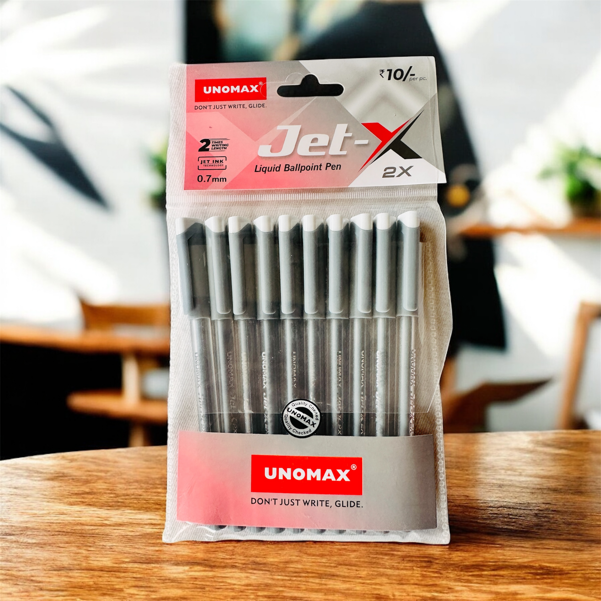 Unomax Jet-X 2X Liquid Ballpoint Pen – 0.7mm (Black Ink, Pack of 10)