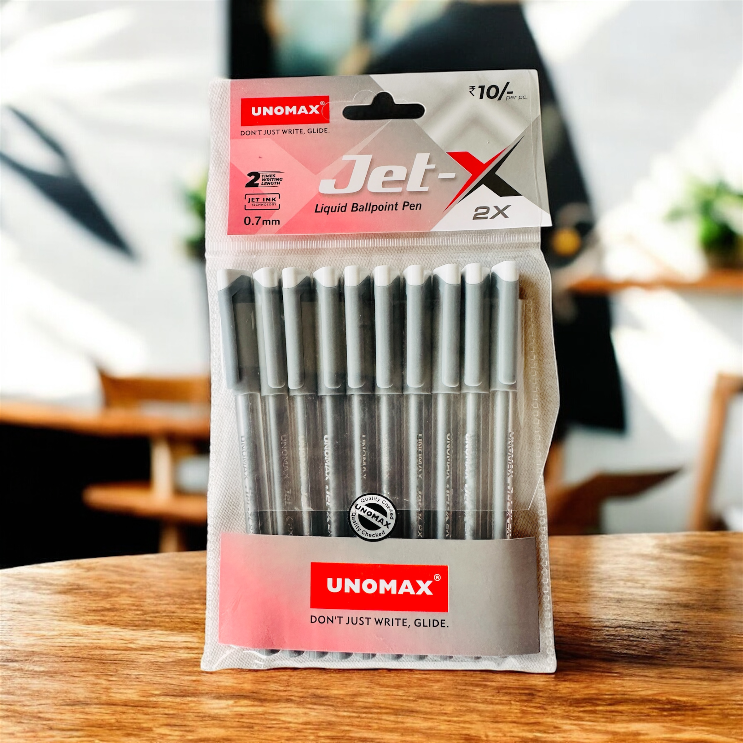 Unomax Jet-X 2X Liquid Ballpoint Pen – 0.7mm (Black Ink, Pack of 10)