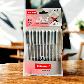 Unomax Jet-X 2X Liquid Ballpoint Pen – 0.7mm (Black Ink, Pack of 10)