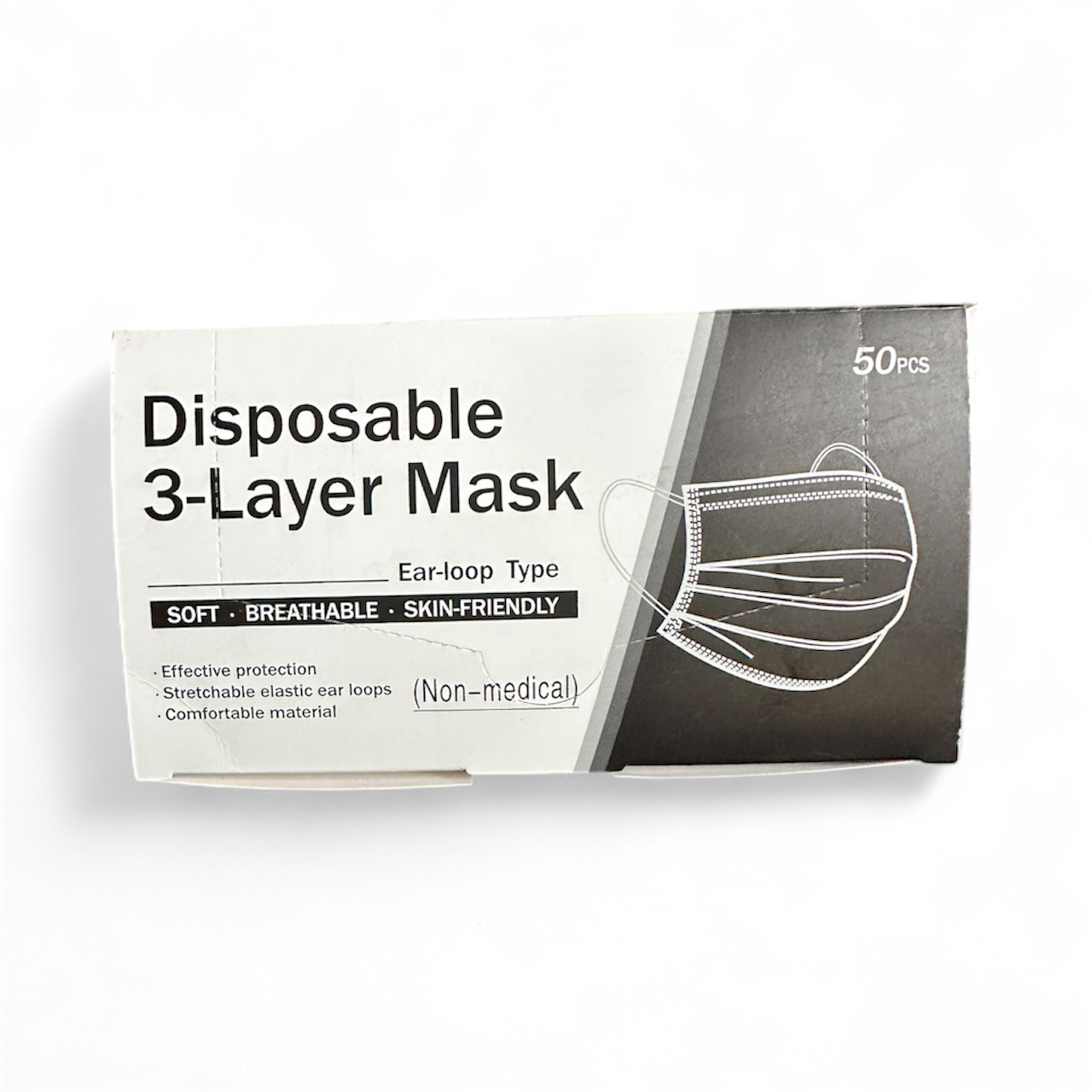 Disposable 3-Layer Face Mask (Black, 50 Pcs)