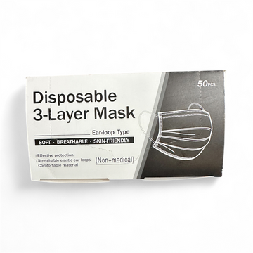 Disposable 3-Layer Face Mask (Black, 50 Pcs)