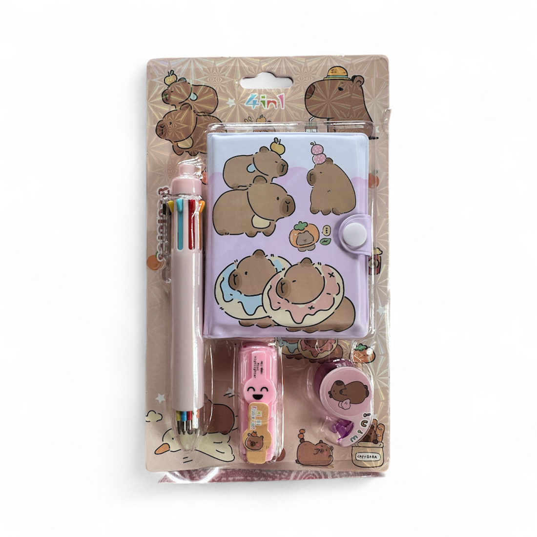 Kids 4-in-1 Mini Stationery Gift Set – Notepad, 6-Colour Pen, Sharpener & Tape | Cute Bear / Avengers Designs