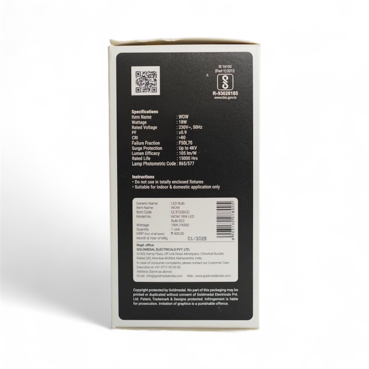 Goldmedal  18W LED Bulb – B22 | 6500K Cool Daylight 1 year warrenty