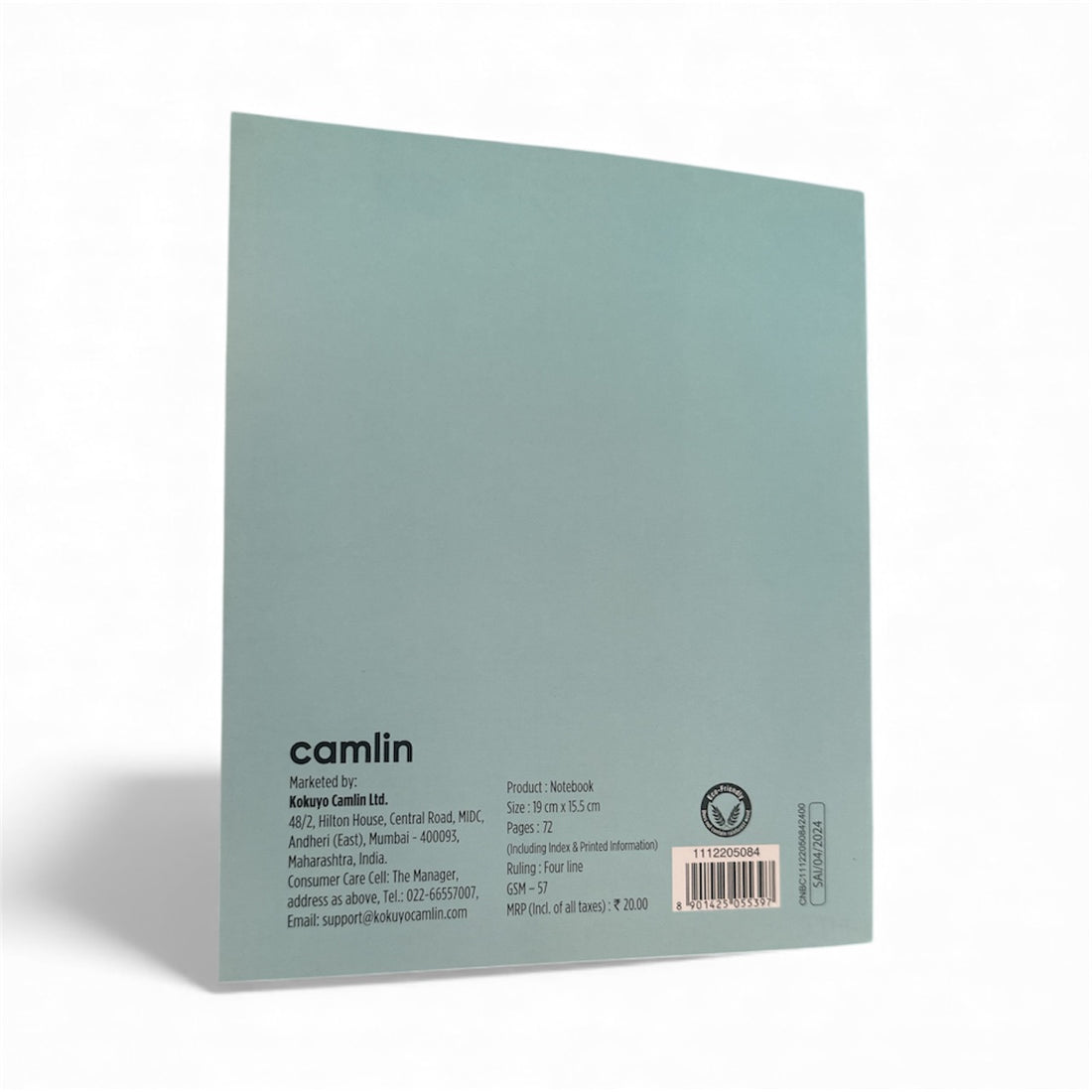 Camlin Four Line Ruled Notebook | 72 Pages | 19 × 15.5 cm | Smooth Writing Paper