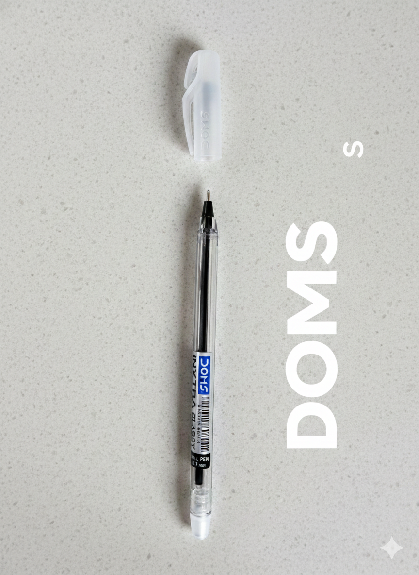 DOMS INXTRA Glassy Ball Pen – Black Ink | Single Piece | 0.7 mm Tip