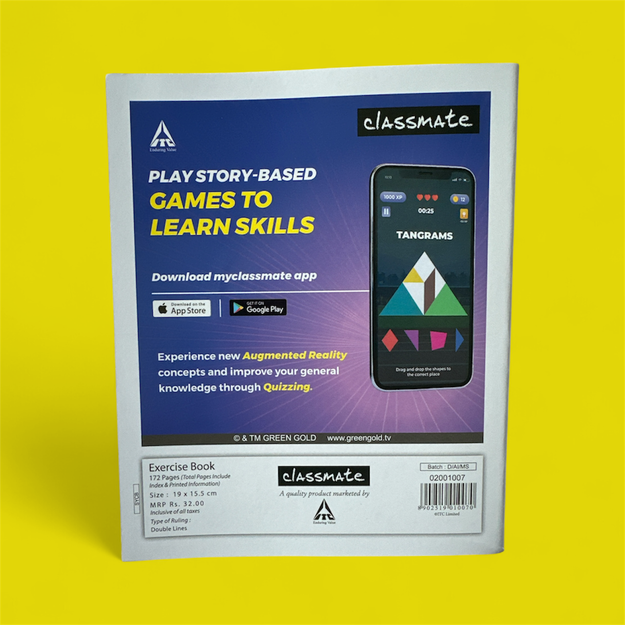 Classmate Notebook – 172 Pages, 19 × 15.5 cm | Double Line Ruled, malayalam copy