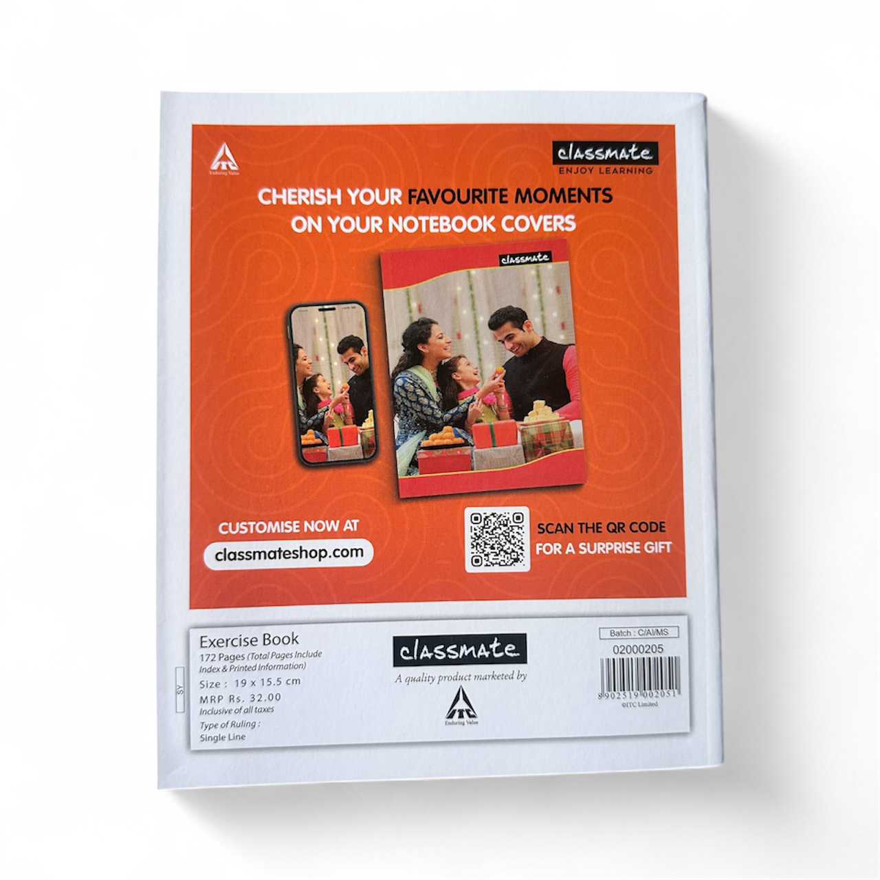 Classmate Notebook – 172 Pages, 19 × 15.5 cm | Single Line, Ruled |school note book