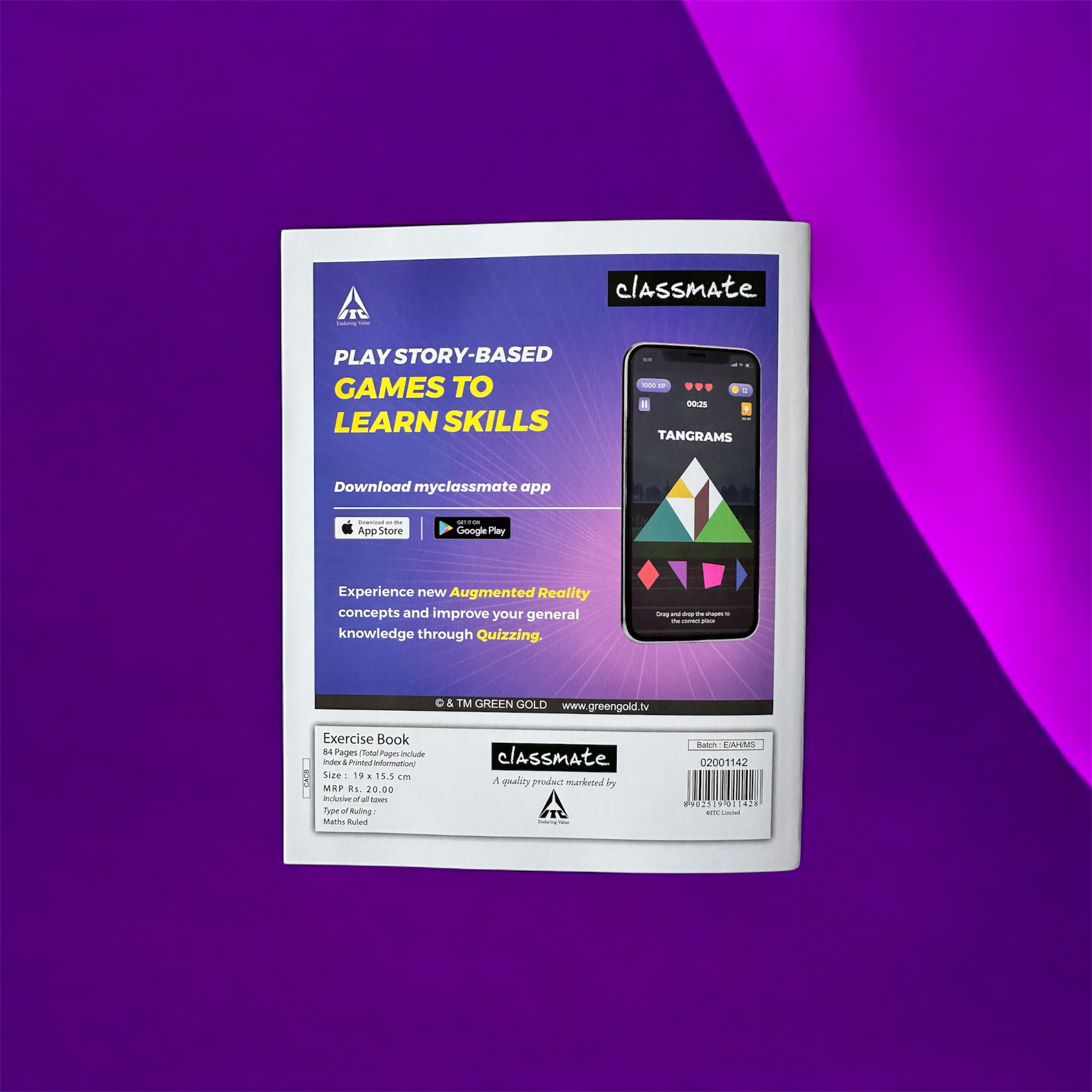 Classmate  Notebook – 56 Pages, 19 × 15.5 cm | Maths Ruled