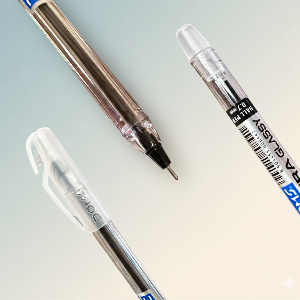 DOMS INXTRA Glassy Ball Pen – Black Ink | Single Piece | 0.7 mm Tip
