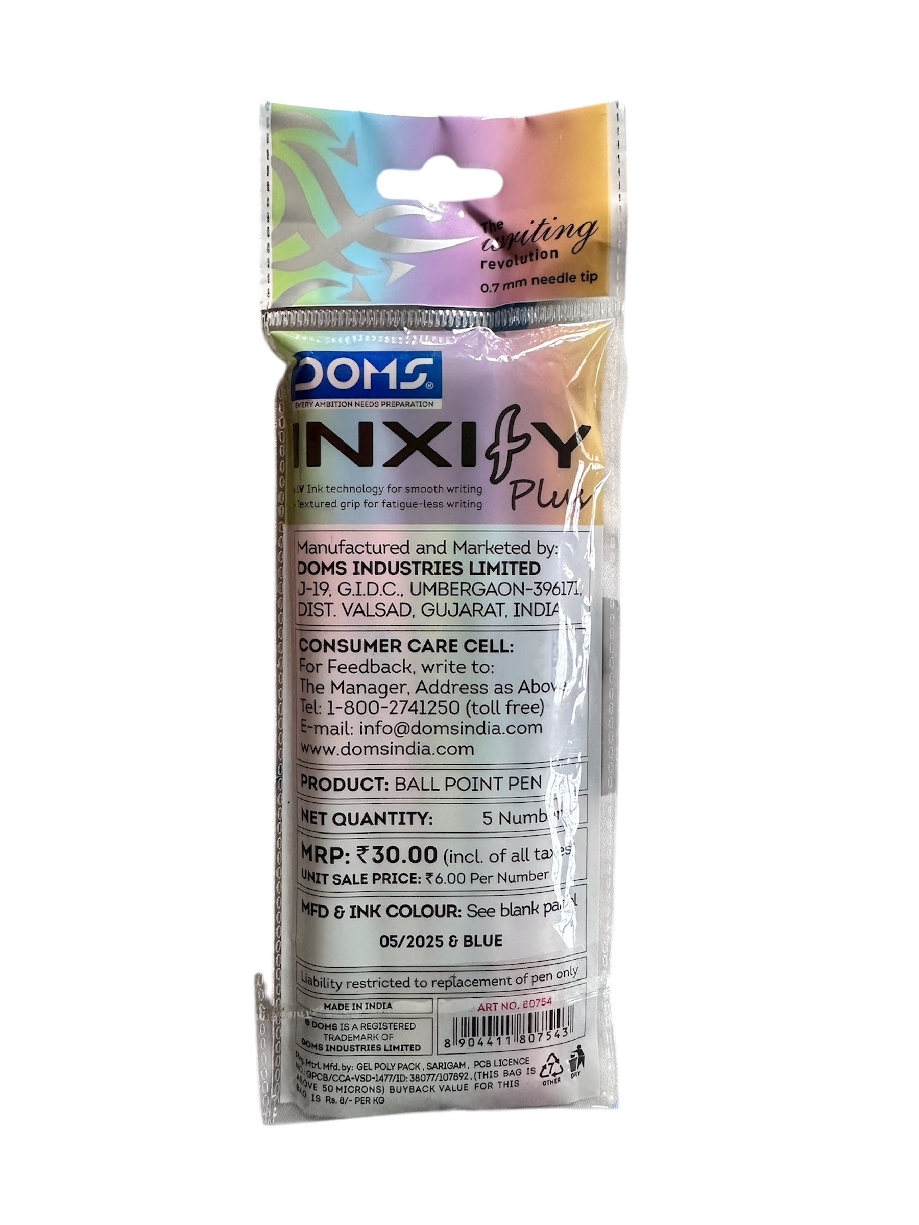 Doms Inxify Plus Blue Ink Ball Point Pen |Pack of 5