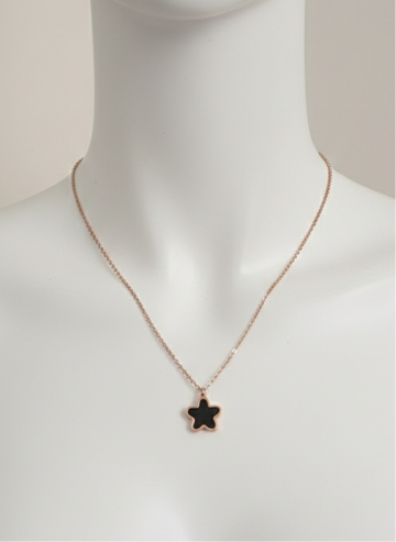 Rose Gold Plated Floral Pendant Necklace with Black Onyx-Style inlay