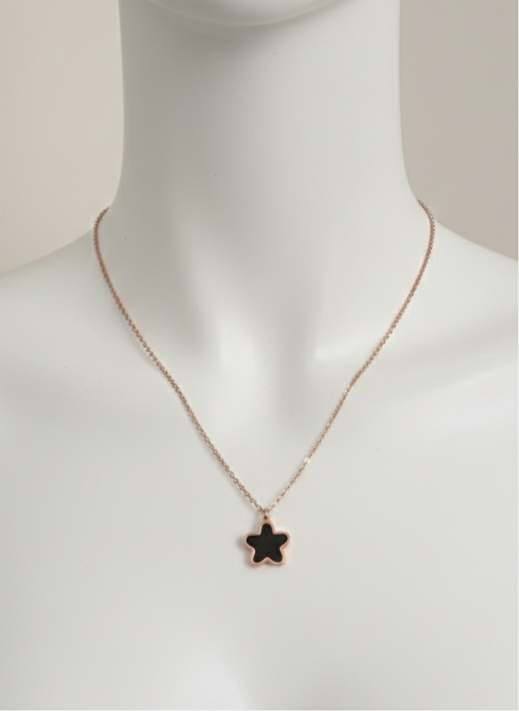 Rose Gold Plated Floral Pendant Necklace with Black Onyx-Style inlay