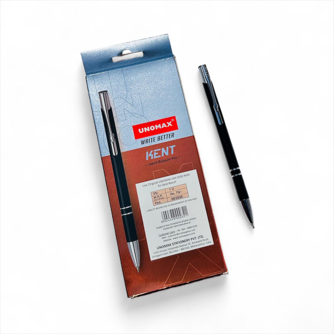 Unomax Kent Liquid Ballpoint Pen – Elegant Smooth Writing Pen (Black Ink)