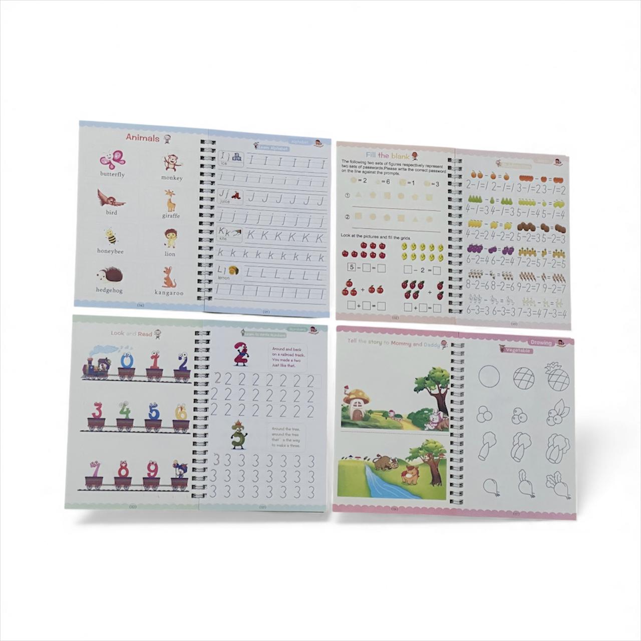 Sank Magic Practice Copybook Set – 4 Books (Alphabet, Numbers, Math, Drawing) | Ages 3+ |