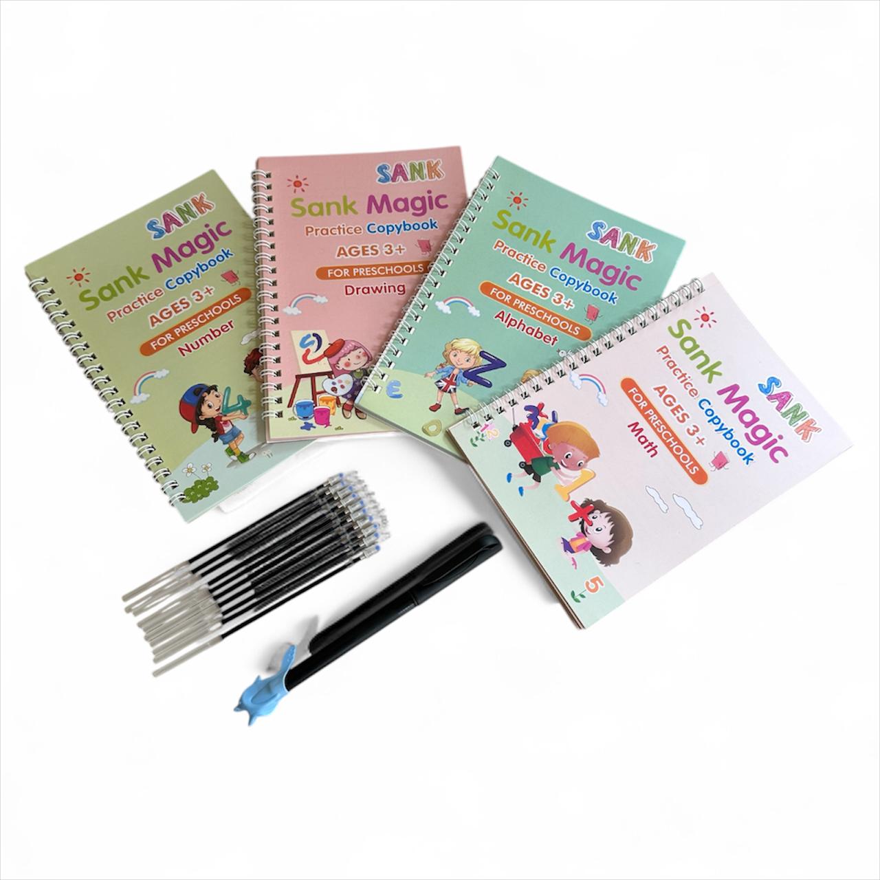 Sank Magic Practice Copybook Set – 4 Books (Alphabet, Numbers, Math, Drawing) | Ages 3+ |