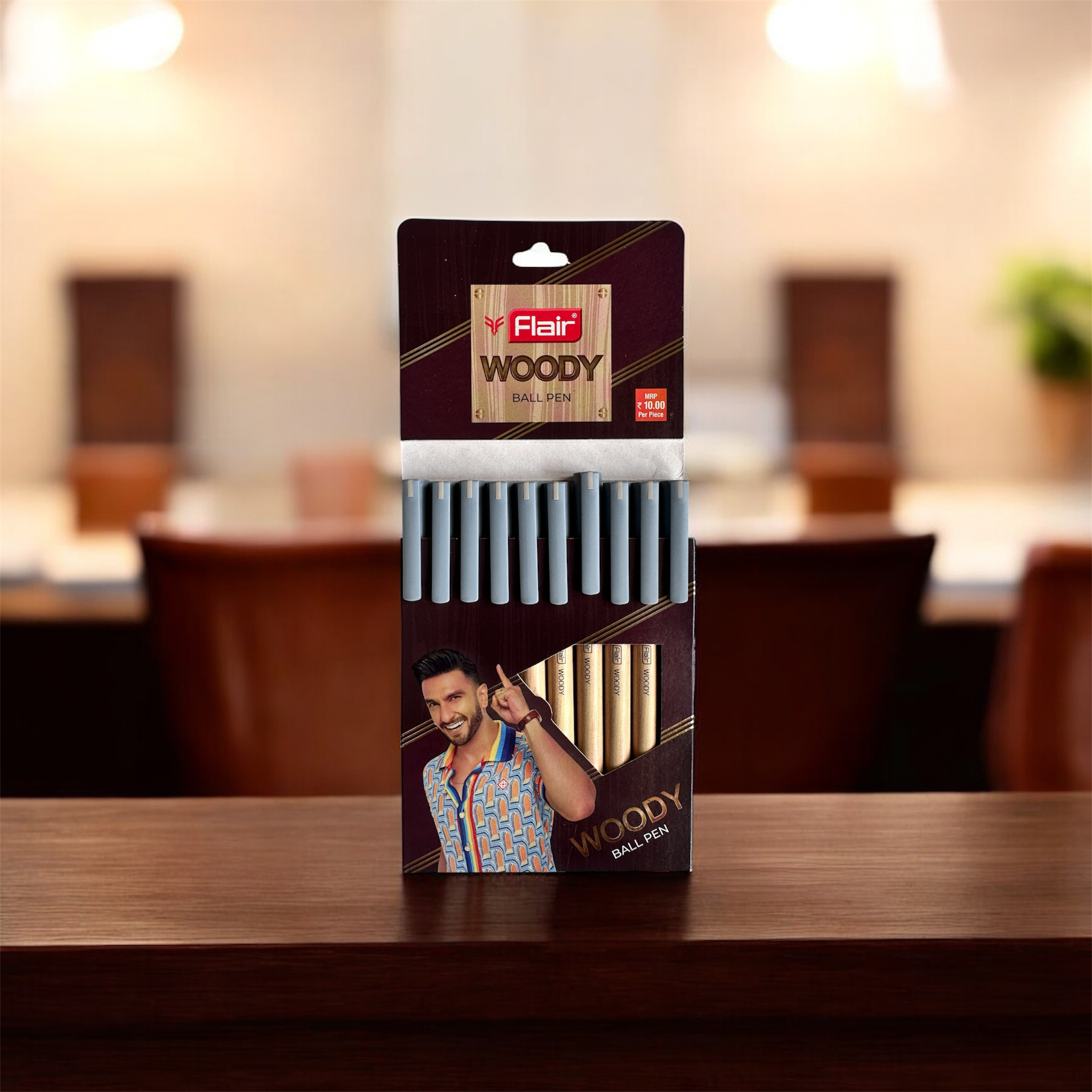 Flair Woody Ball Pens (Pack of 10, Black Ink)