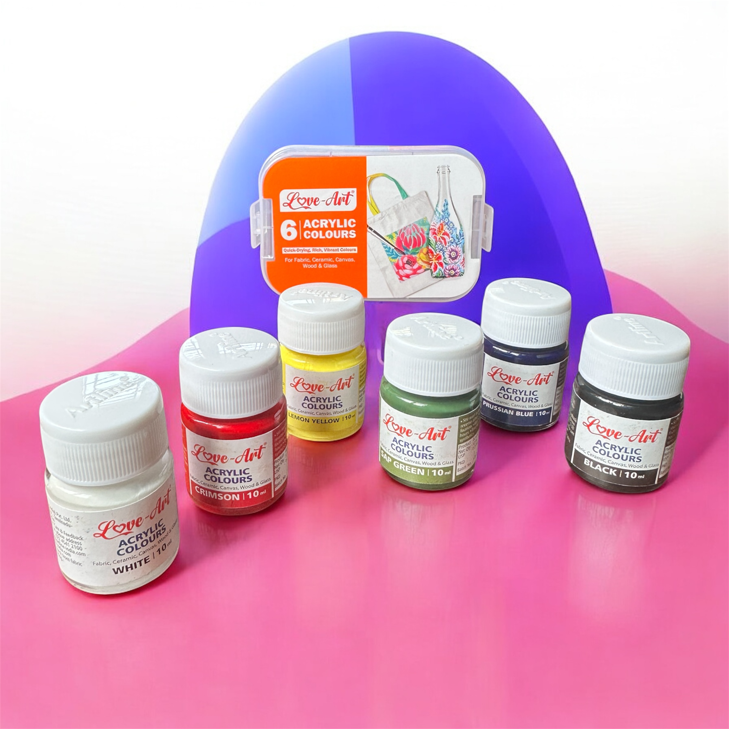 Love-Art Acrylic Colours – Set of 6 × 10 ml | Vibrant Multi-Surface Paints for Art & Craft