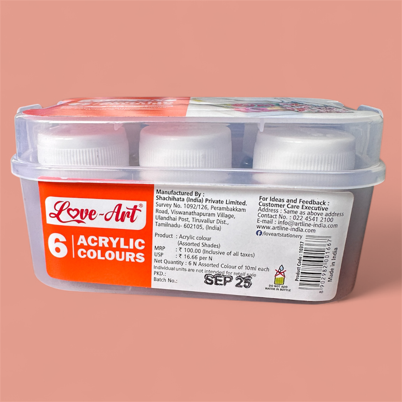 Love-Art Acrylic Colours – Set of 6 × 10 ml | Vibrant Multi-Surface Paints for Art & Craft