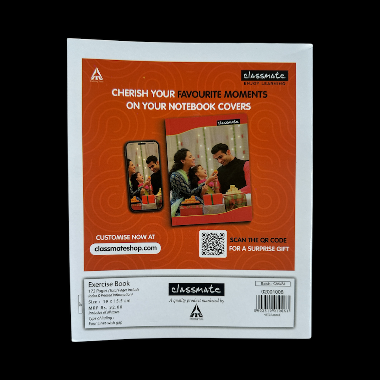 Classmate 172 Pages. Four Lines with gap . Size_ 19 x 15.5 cm | english copy