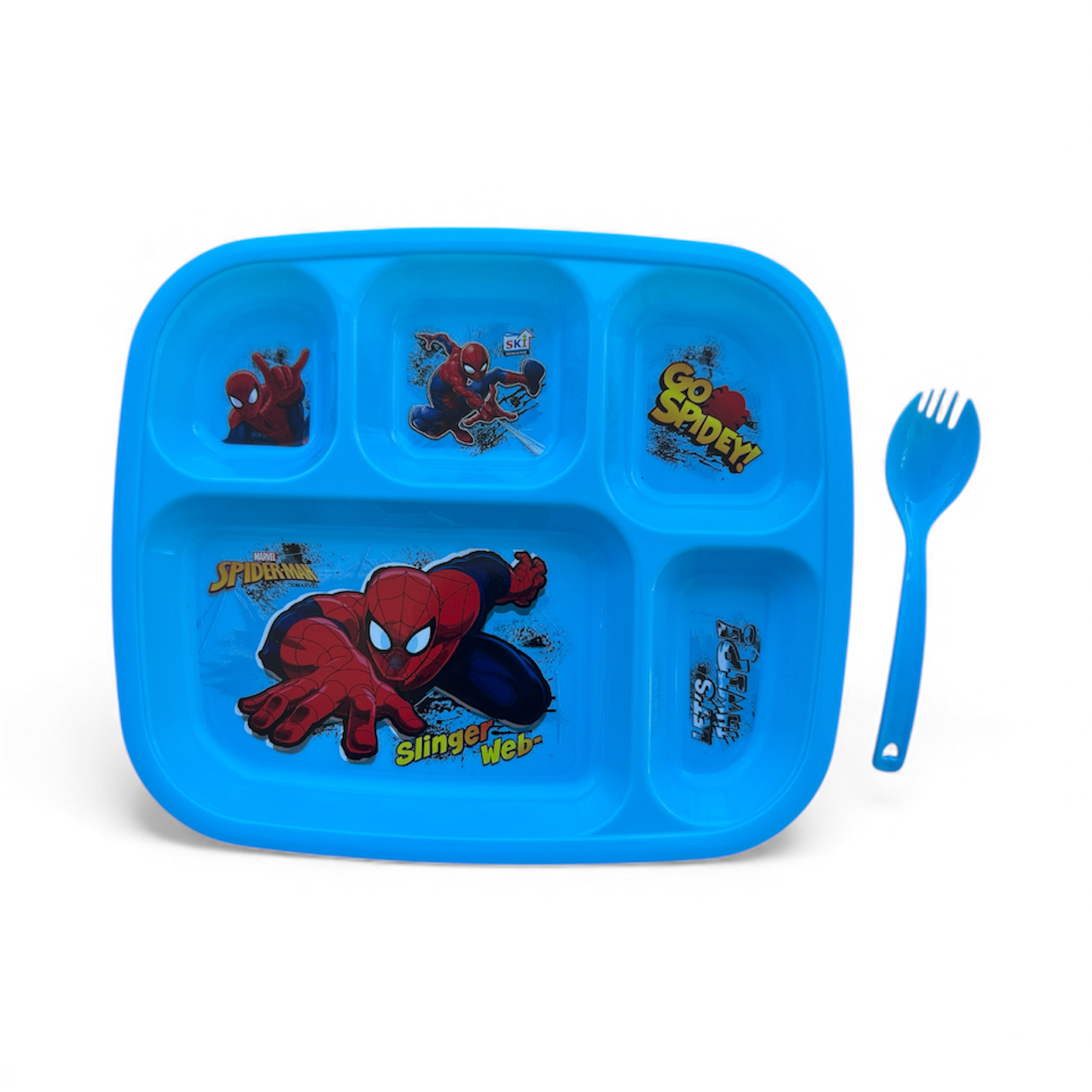 Kids Cartoon Compartment Plate with Spoon – Fun Mealtime for Little Ones!