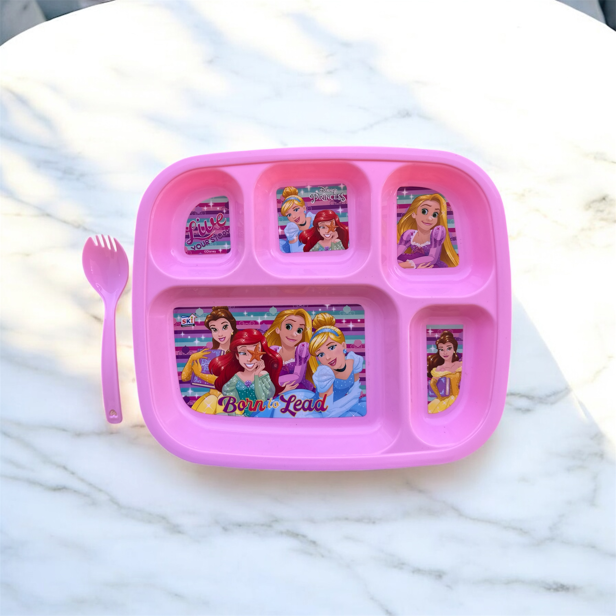Kids Cartoon Compartment Plate with Spoon – Fun Mealtime for Little Ones!