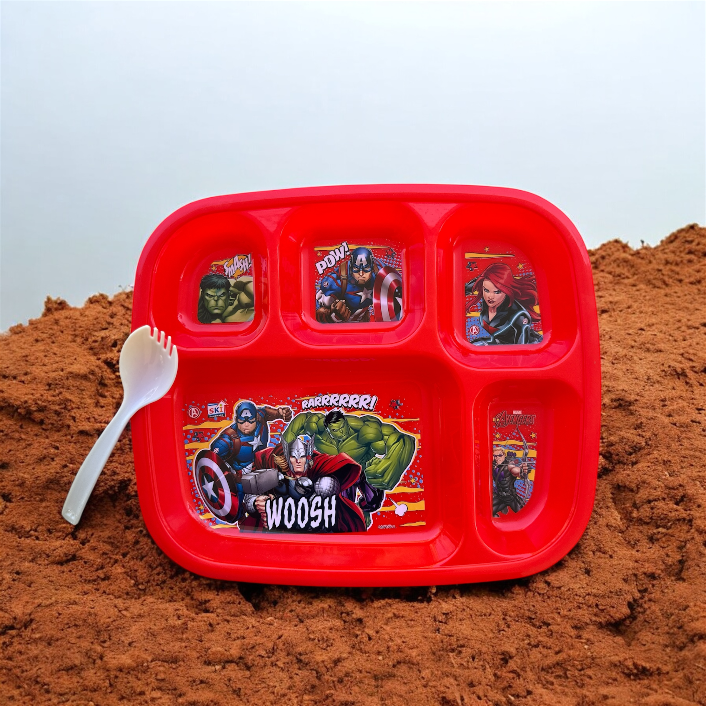 Kids Cartoon Compartment Plate with Spoon – Fun Mealtime for Little Ones!
