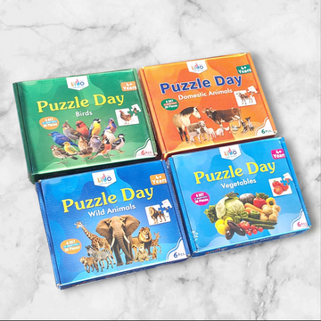 Puzzle Day Jigsaw Puzzle Set for Kids (36 Pieces) | 6-in-1 Learning Puzzles | Domestic & Wild Animals, Birds & Vegetables
