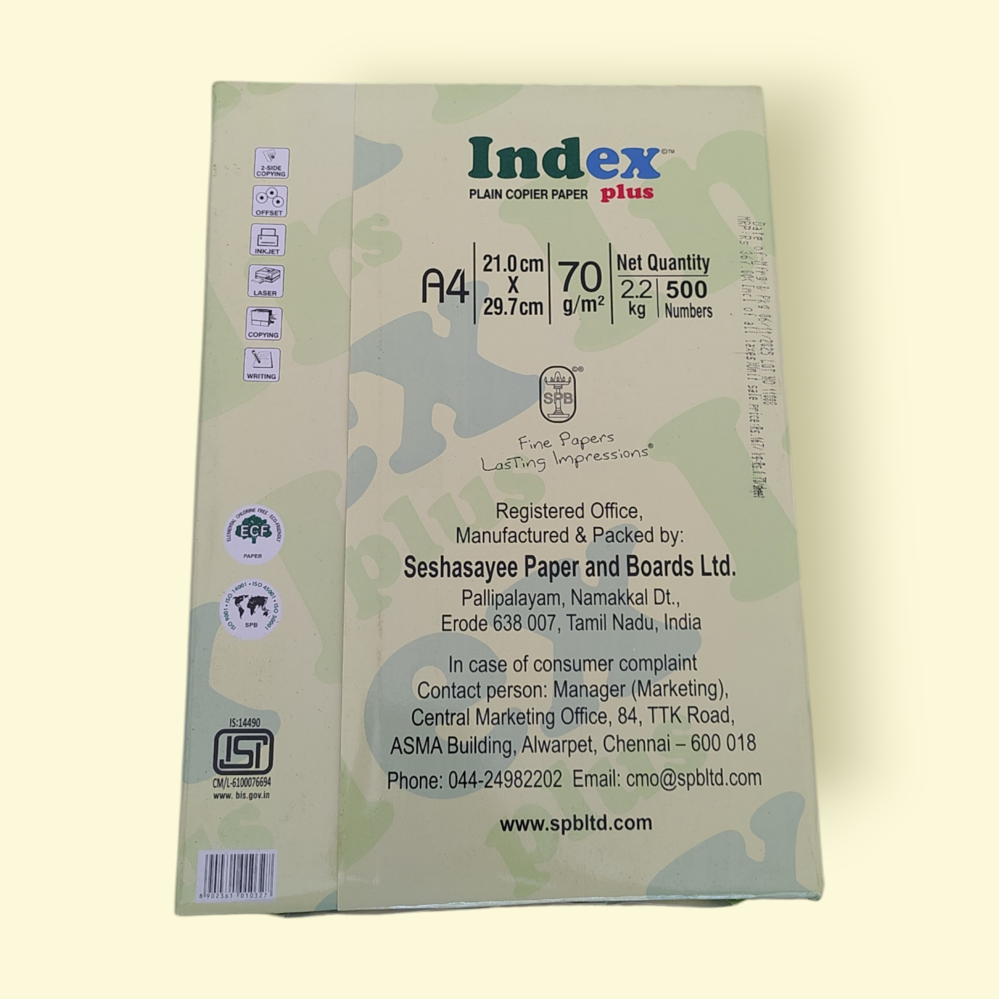 Index Plus A4 Plain Copier Paper - 70 GSM, 500 Sheets (Ream), 2.2kg - High Quality Printing Paper