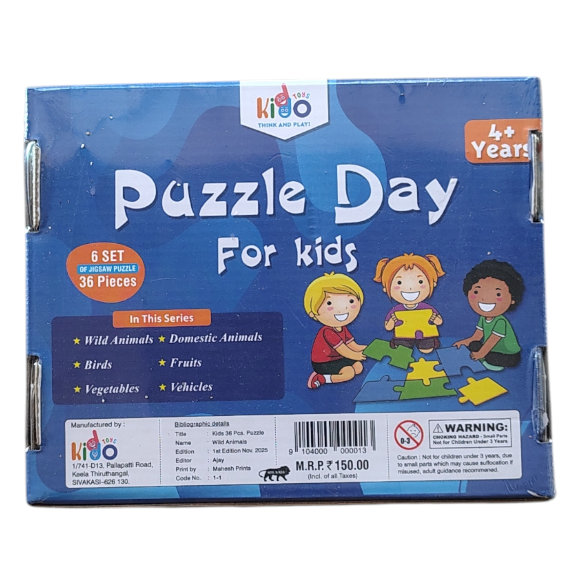 Puzzle Day Jigsaw Puzzle Set for Kids (36 Pieces) | 6-in-1 Learning Puzzles | Domestic & Wild Animals, Birds & Vegetables