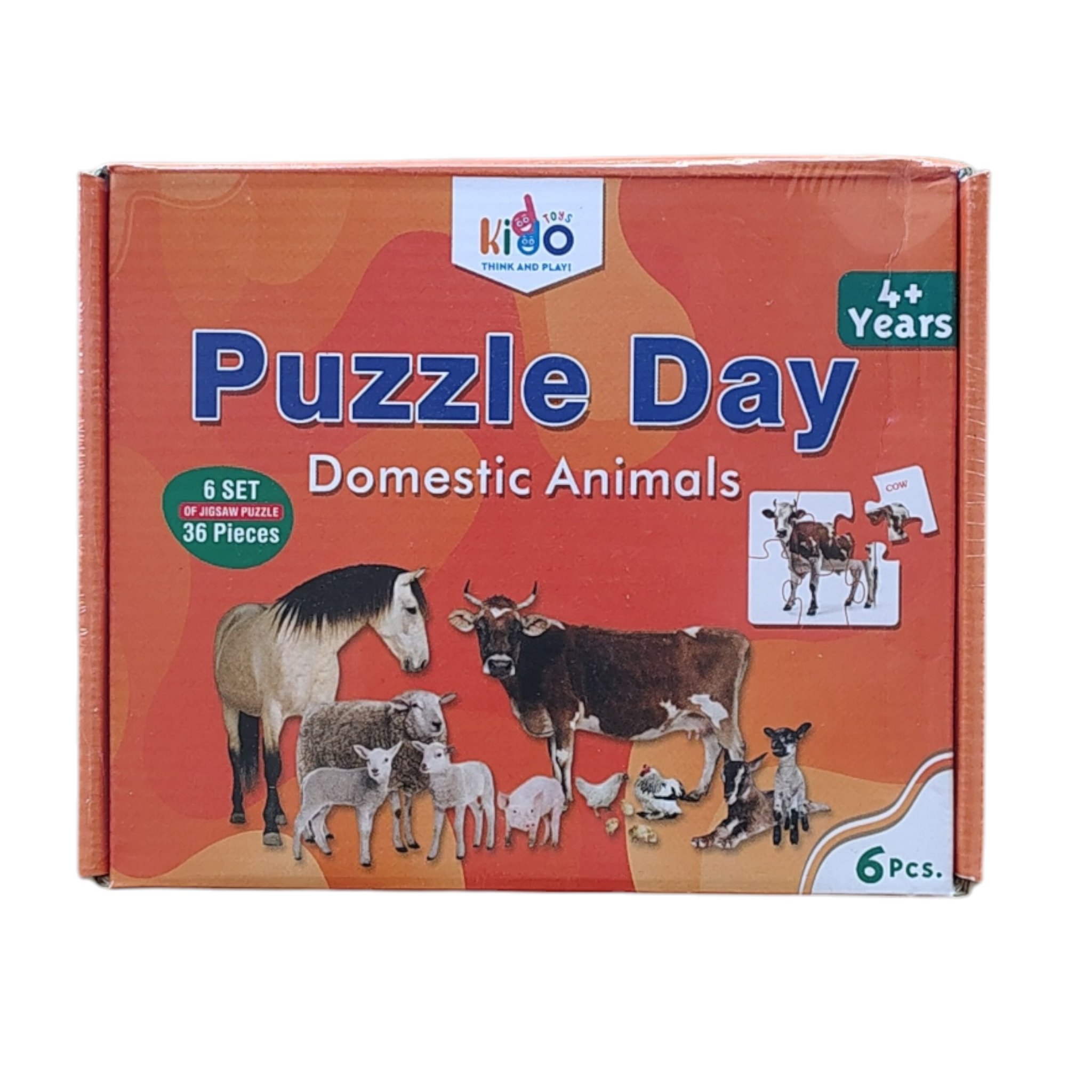 Puzzle Day Jigsaw Puzzle Set for Kids (36 Pieces) | 6-in-1 Learning Puzzles | Domestic & Wild Animals, Birds & Vegetables